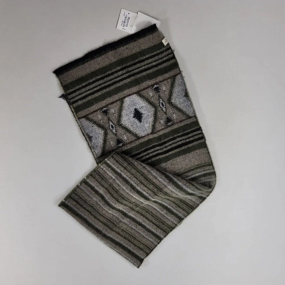 Sun + Stone Woven Patterned Scarf Mens‎ One Size Green Stripe $40 NEW
